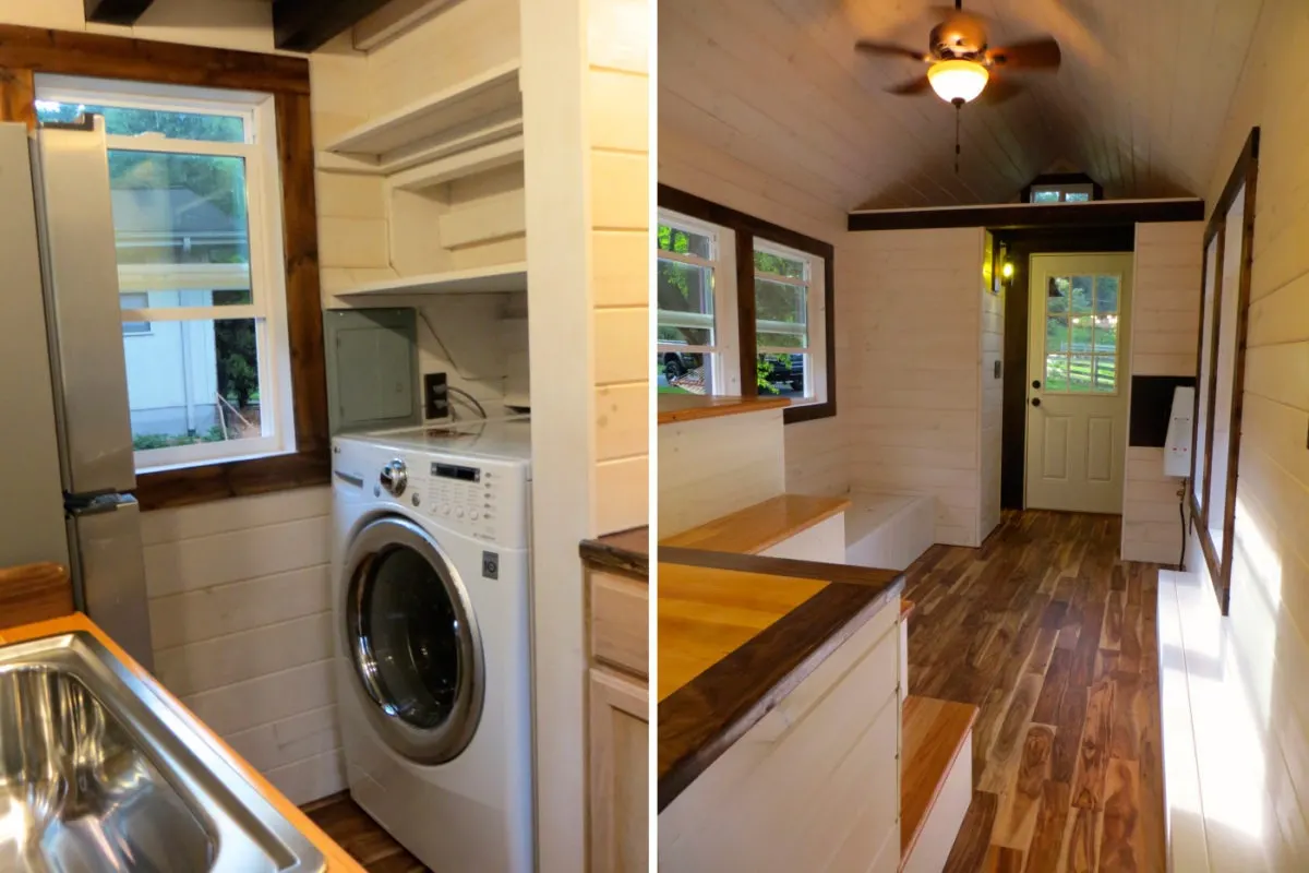 Washer/Dryer Combo and Living Room - Robin's Nest by Brevard Tiny House