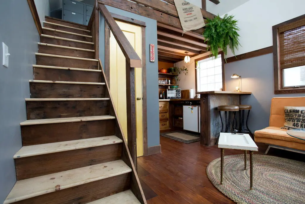 Stairs to Bedroom Loft - Rustic Modern Tiny House