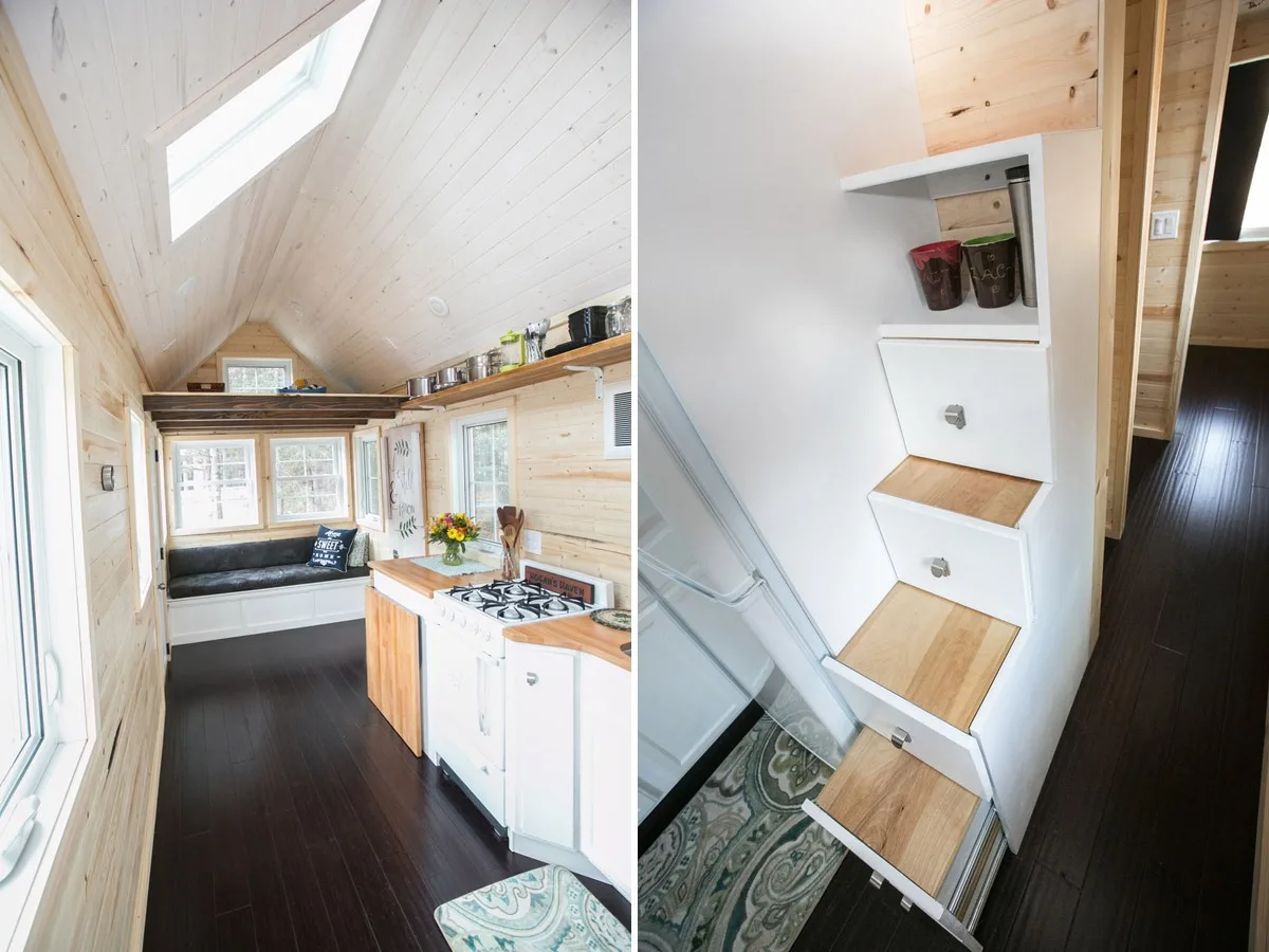 Kitchen and Storage Stairs - Hogan's Haven Tiny House