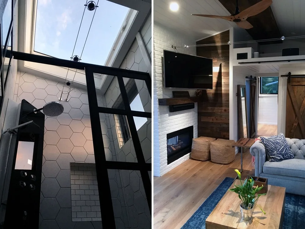Shower Skylight & Living Room TV - Hawaii House by Tiny Heirloom