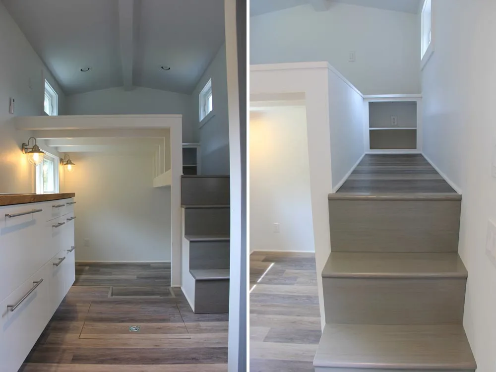 Hardwood floors and stairs leading to bedroom - Every Tiny Moment by Brevard Tiny House