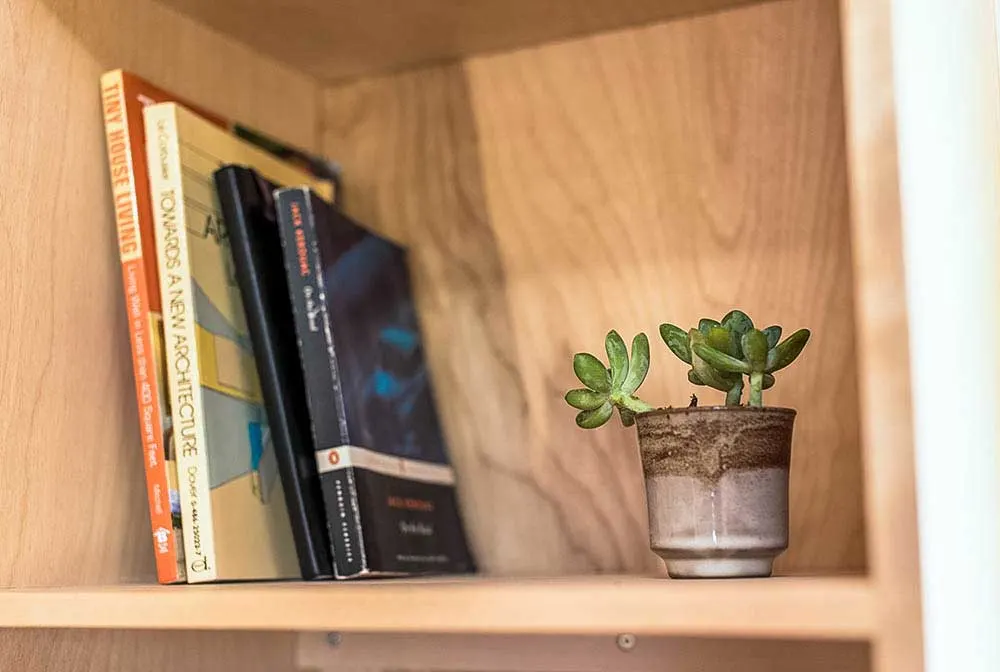 Bookshelf detail - Roanoke by Tumbleweed Tiny House
