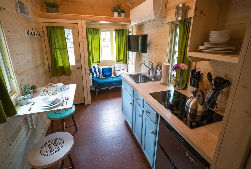 Kitchen and living room - Zoe at Mt. Hood Tiny House Village