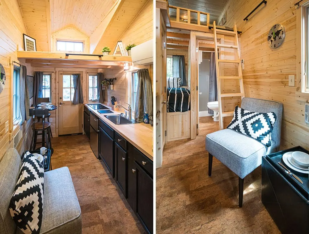 Kitchen and Living Room - Atticus at Mt. Hood Tiny House Village