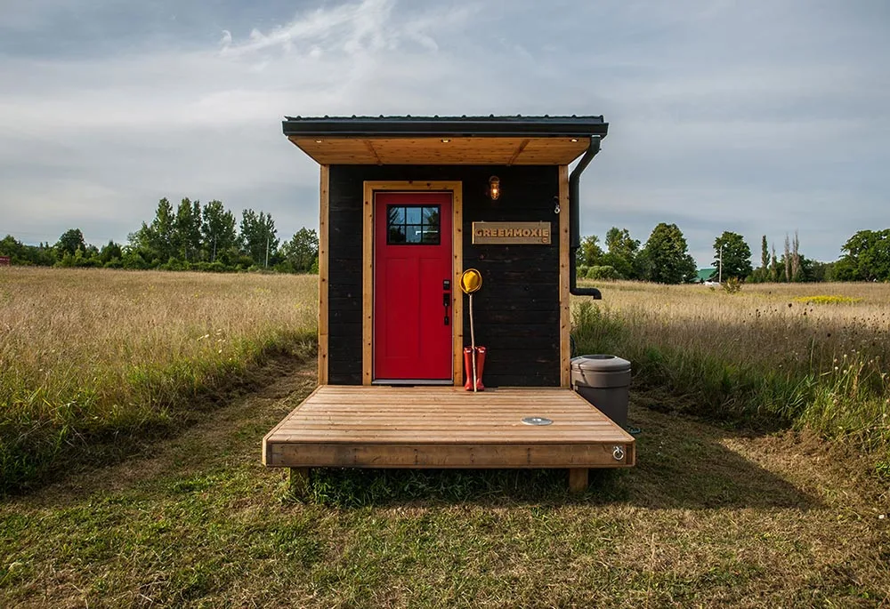 Entryway with fold down patio - Greenmoxie Tiny House