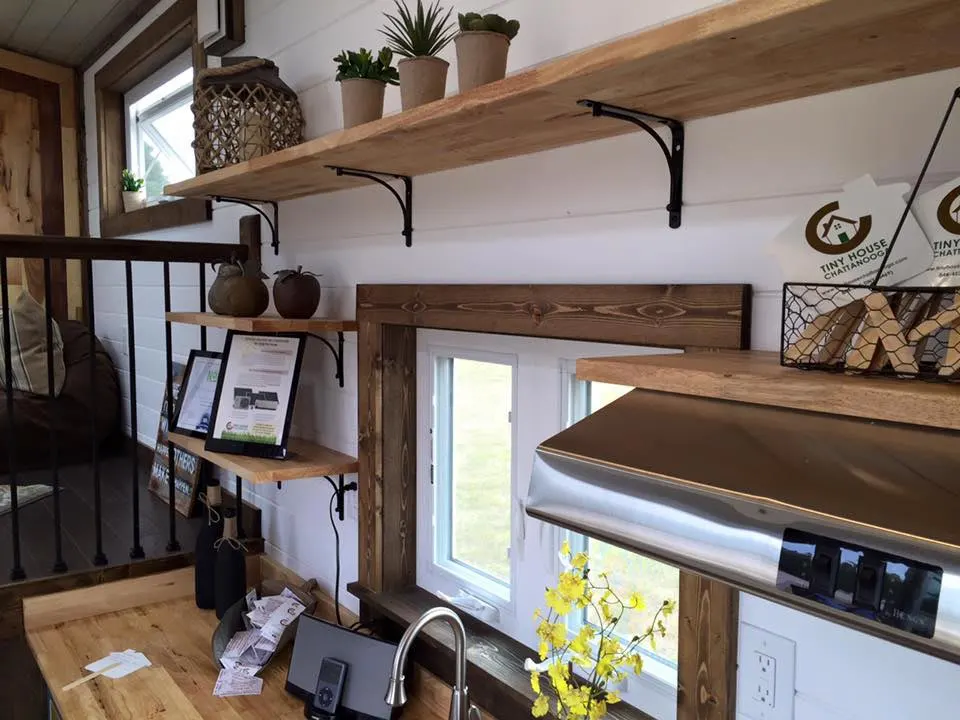 Kitchen with large shelves - Lookout by Tiny House Chattanooga