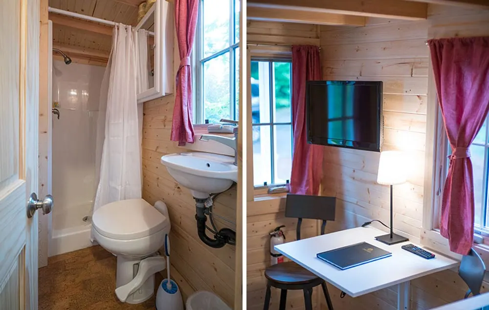 Bathroom and desk areas - Scarlett at Mt. Hood Tiny House Village