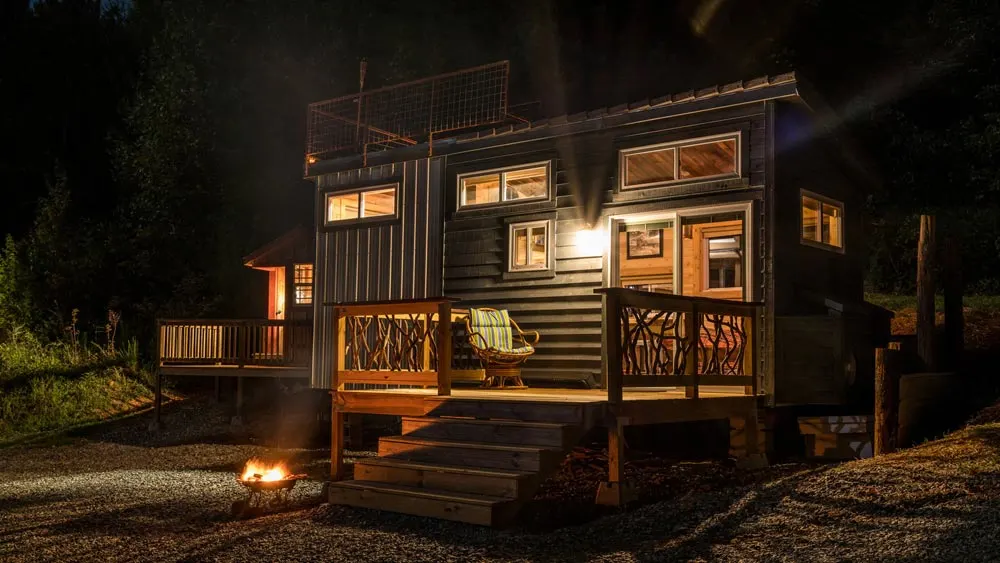 Tiny house at night - Shangri-Little at Live A Little Chatt