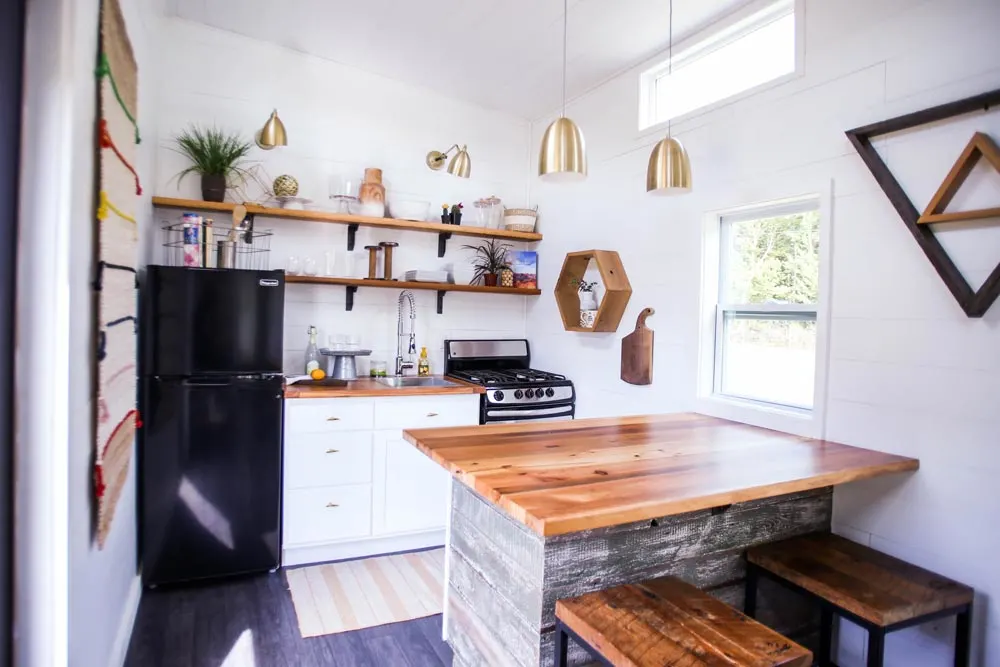 Kitchen w/ Large Butcher Block Counter - Tiny House Giveaway by Lamon Luther