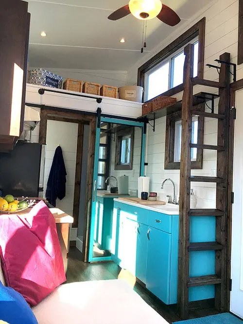 Ladder stored to side when not in use - Youngstown by Harmony Tiny Homes