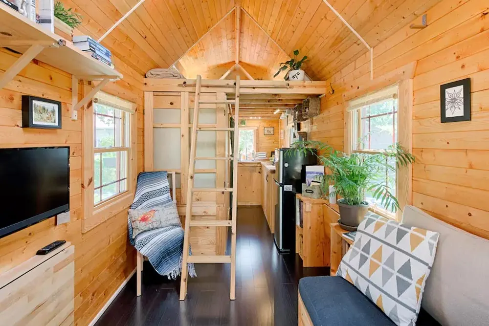 Ladder to Bedroom Loft - Tiny Tack House