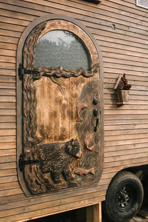 Hand Carved Door - Esket Tiny House