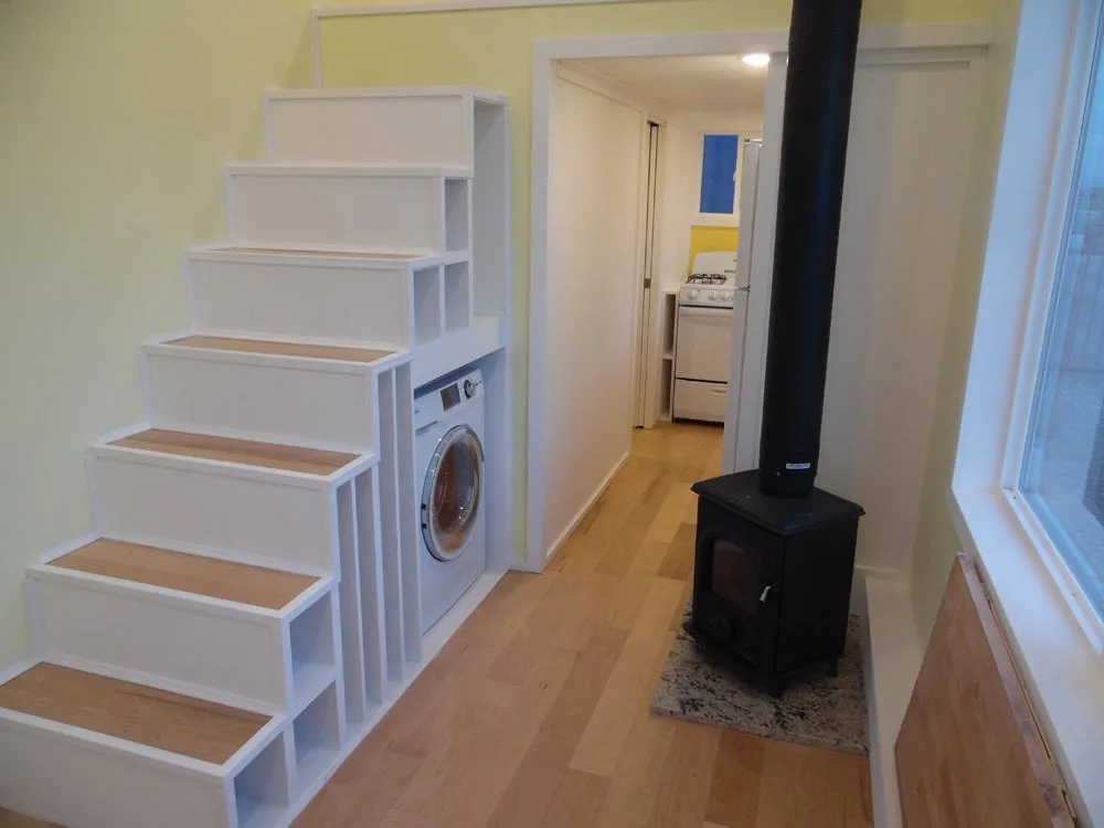 Storage Stairs & Wood Stove - 30' Off Grid by Upper Valley Tiny Homes