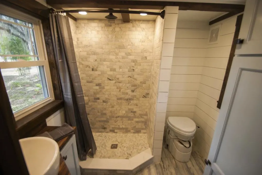 Marble Shower - Tiffany by A New Beginning Tiny Homes