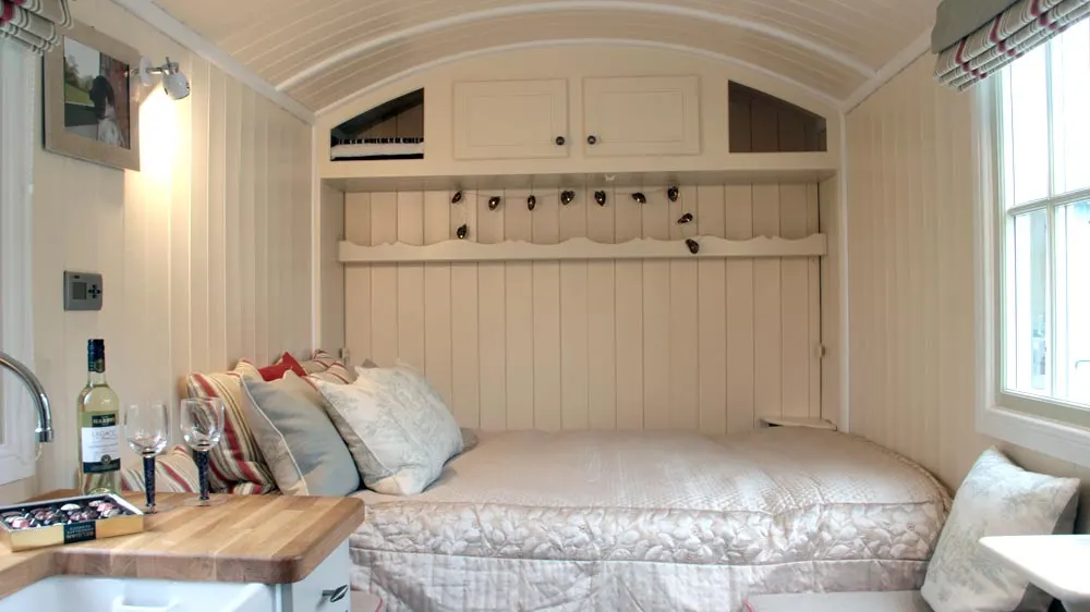 Wall Bed Lowered - Wall Bed Hut by Riverside Shepherd Huts