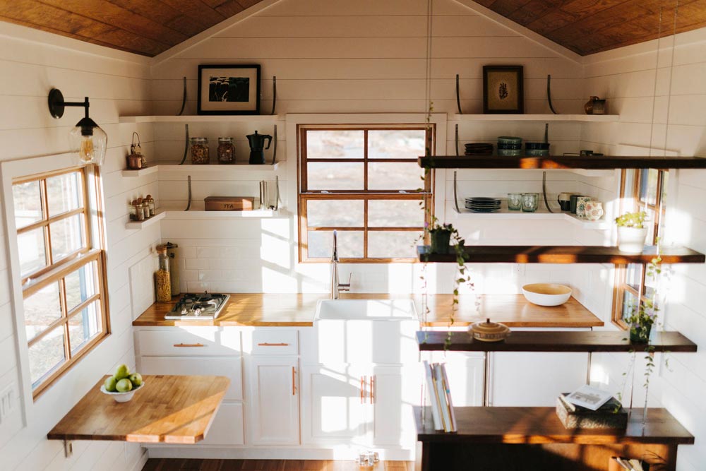 Kitchen with Suspended Shelving - Monocle by Wind River Tiny Homes