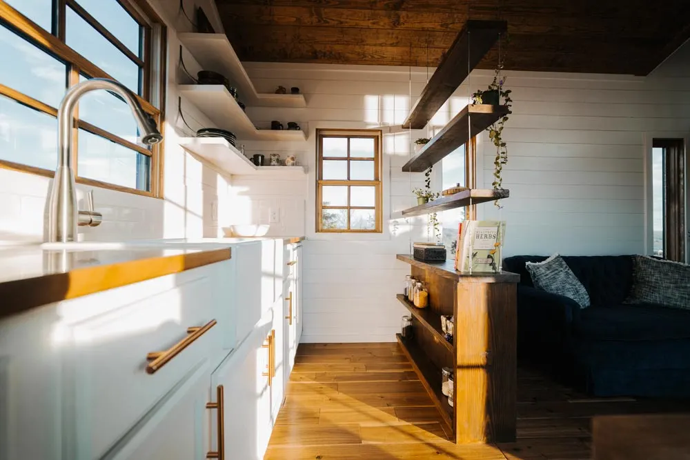 Kitchen with Copper Cabinet Pulls - Monocle by Wind River Tiny Homes