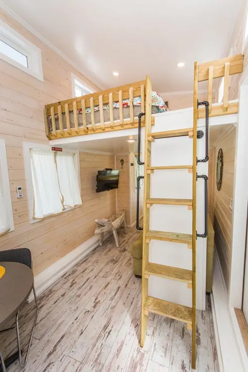Loft Ladder w/ Handrails - Yellow Lifeguard by Upper Valley Tiny Homes