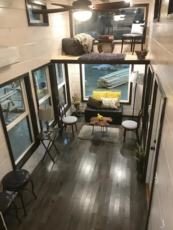 Aerial View of Living Room - Riversong Lodge by Incredible Tiny Homes