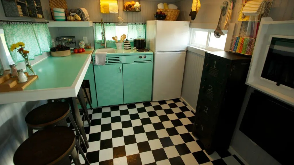Checkerboard Flooring - Retro Garage House by Southwest Tiny Homes