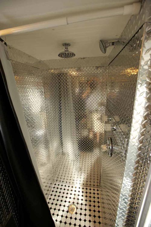 Diamond-Plated Shower - Retro Garage House by Southwest Tiny Homes