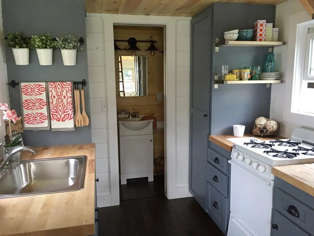 Blue-Grey Cabinets - Wanigan by Burrow Tiny Homes