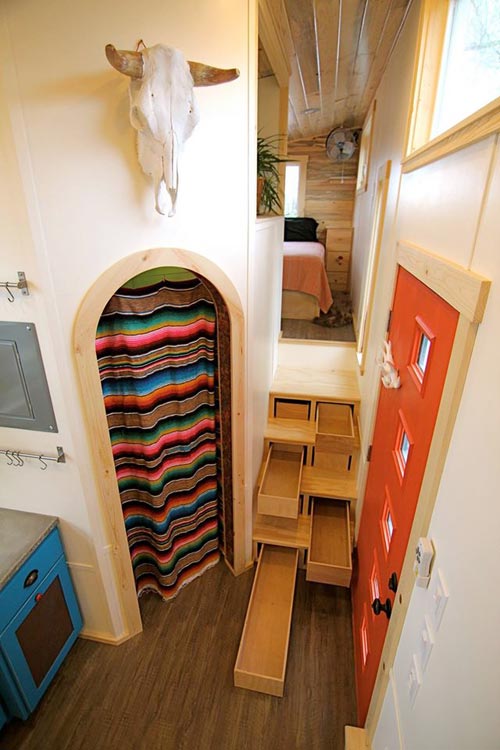 Bathroom Entry - Custom Fabricated Siding - Elise & Clara's Tiny House by MitchCraft Tiny Homes