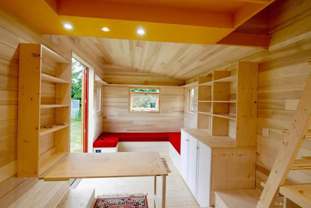 Living Room - Cahute XL Tiny HouseNatural Wood Siding - Cahute XL Tiny House