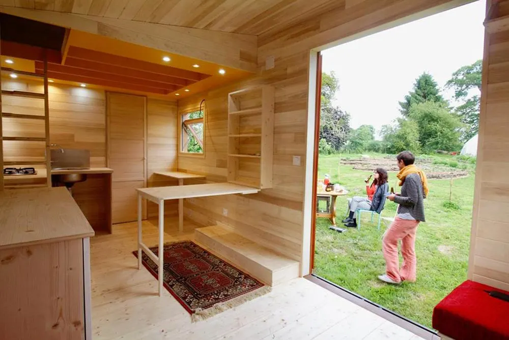 Fold Down Table - Cahute XL Tiny HouseNatural Wood Siding - Cahute XL Tiny House