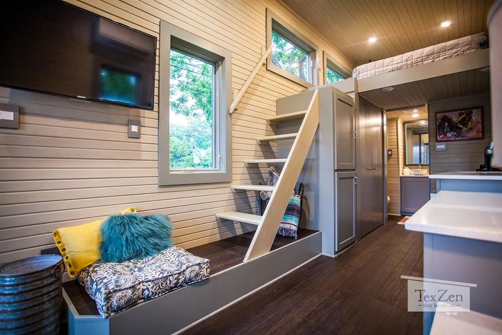 Sitting Area & Stairs - Single Loft by TexZen Tiny Home Co.