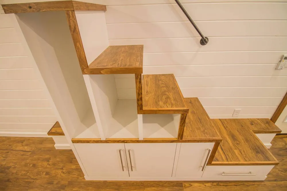 Storage Stairs - White Modern Farmhouse by Liberation Tiny Homes