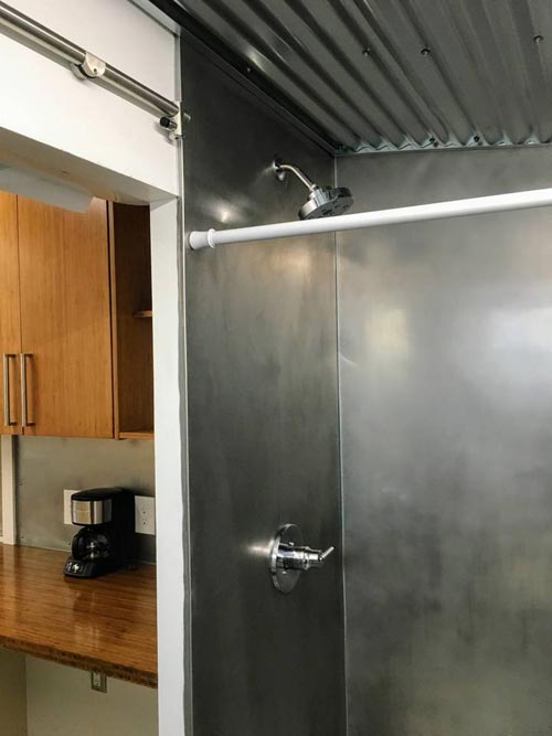 Stainless Steel Shower - Modern Scandinavian Tiny House Studio