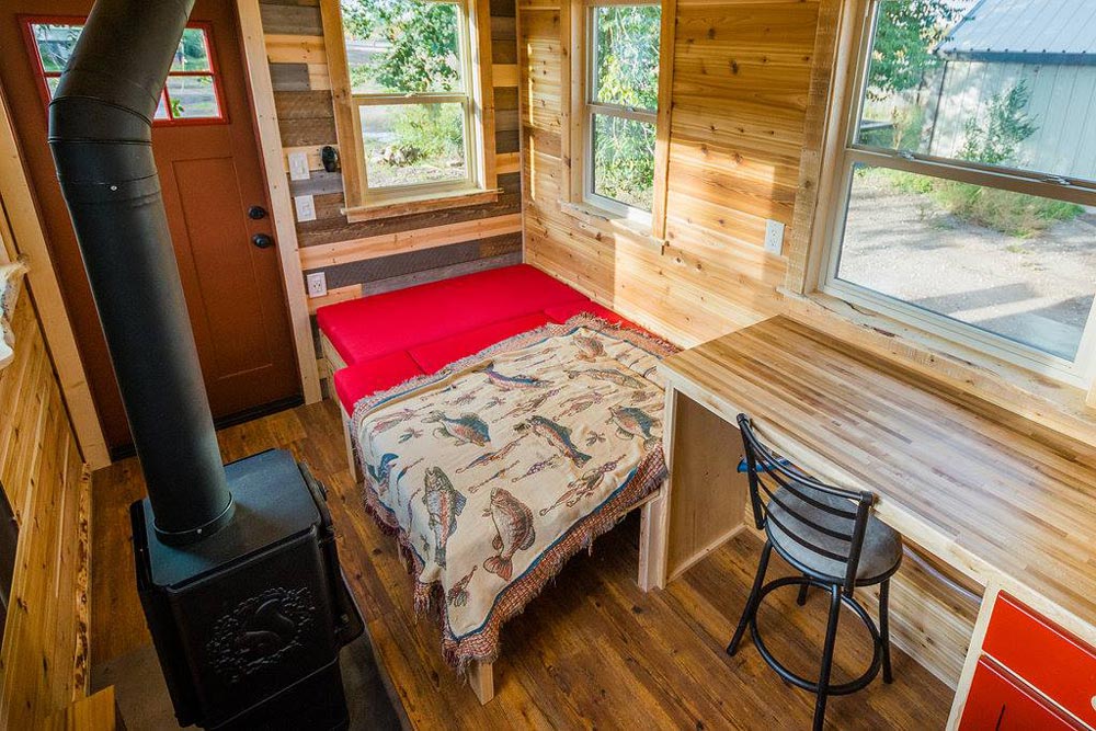 Convertible Couch - Davis' Off-Grid Tiny House by Mitchcraft Tiny Homes