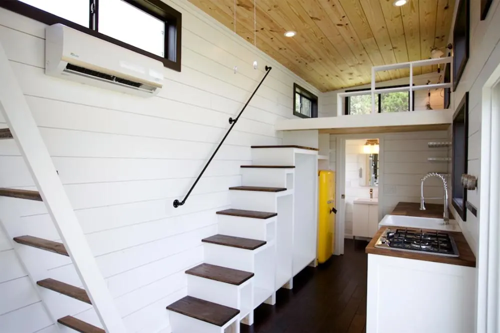 Stairs w/ Pipe Handrail - Texas Waterfront by Nomad Tiny Homes