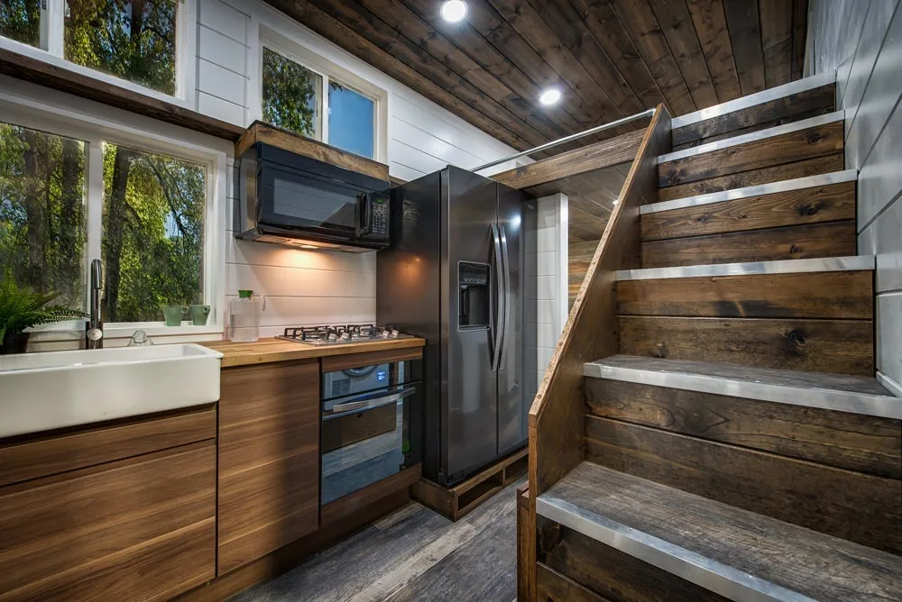 Stairs & Kitchen - Grizzly by Backcountry Tiny Homes