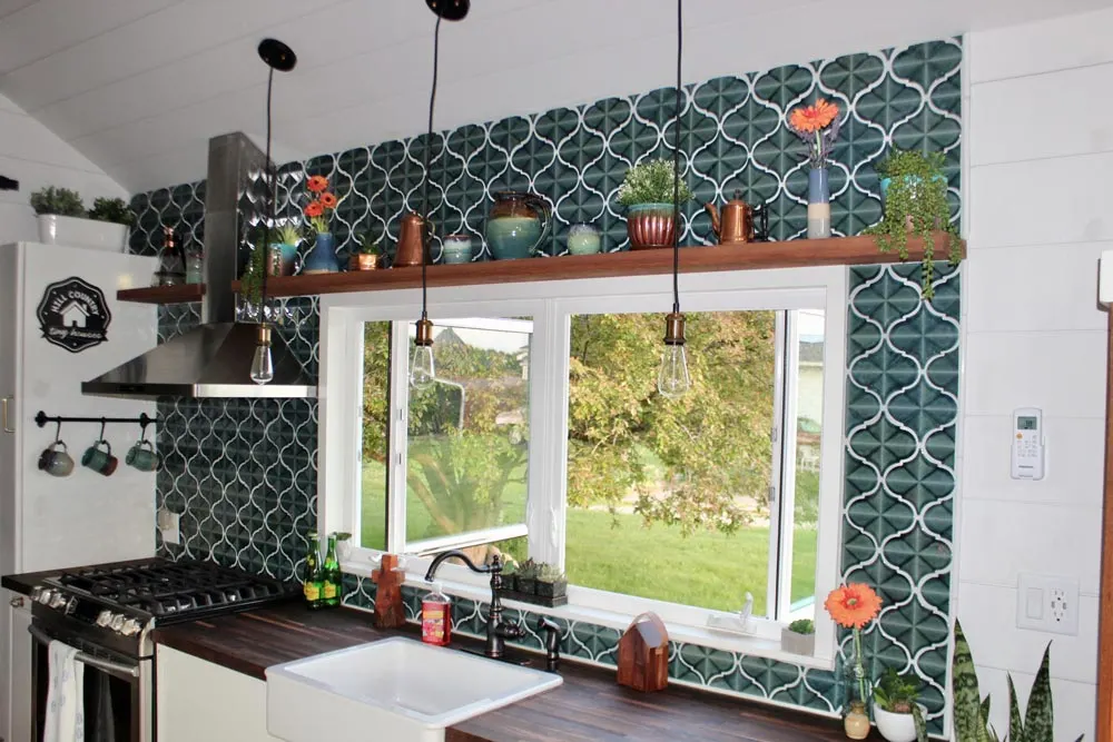 Mosaic Tile Backsplash - Bohemian Bungalow by Hill Country Tiny Houses