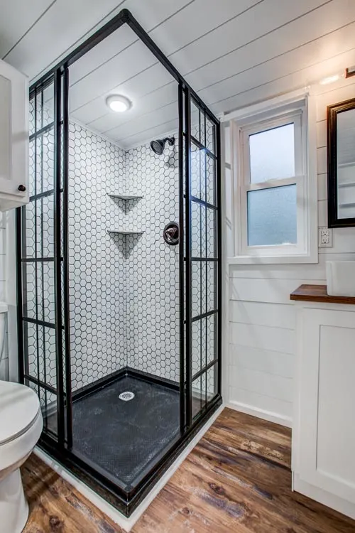 Corner Shower - 34' Magnolia by Indigo River Tiny Homes