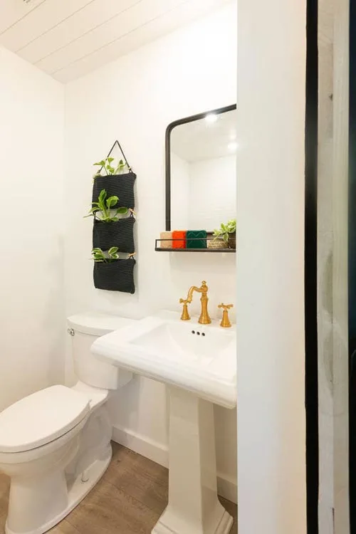 Pedestal Sink - Woodsy Shipping Container Tiny Home