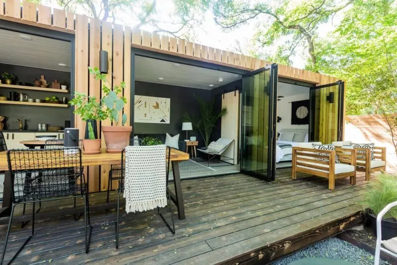 Large Deck - Woodsy Shipping Container Tiny Home