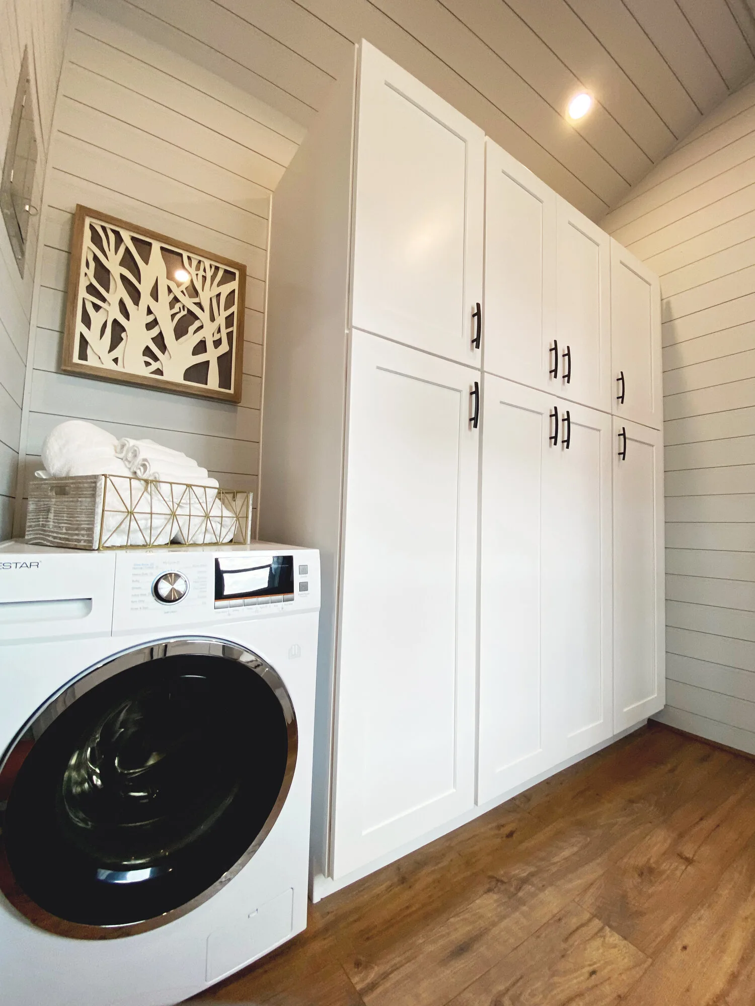 Washer/Dryer and Clothes Storage - Lauren's Flat by Uncharted Tiny Homes