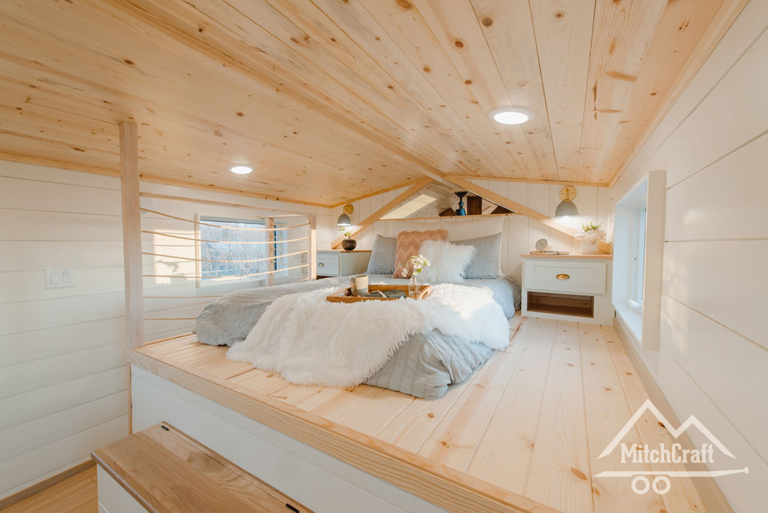 Master Bedroom over Gooseneck - Kay’s Tiny House by MitchCraft Tiny Homes