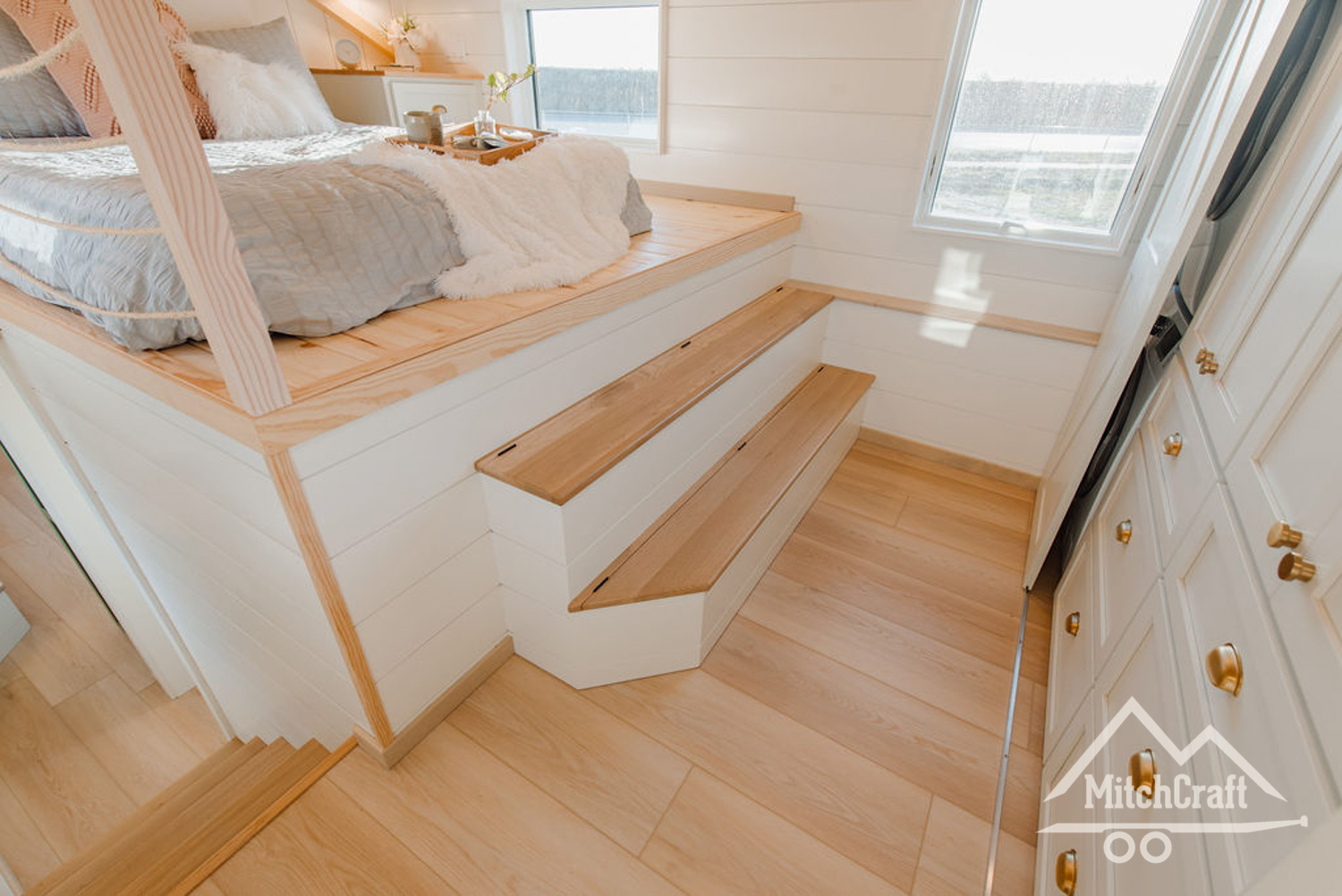 Steps to Master Bed - Kay’s Tiny House by MitchCraft Tiny Homes