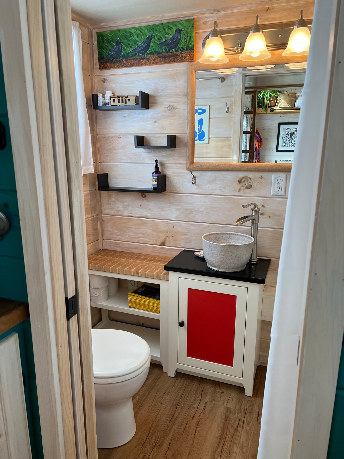 Crow's Nest Tiny House at Old Crow Ranch - Custom Cabinet & Vessel Sink