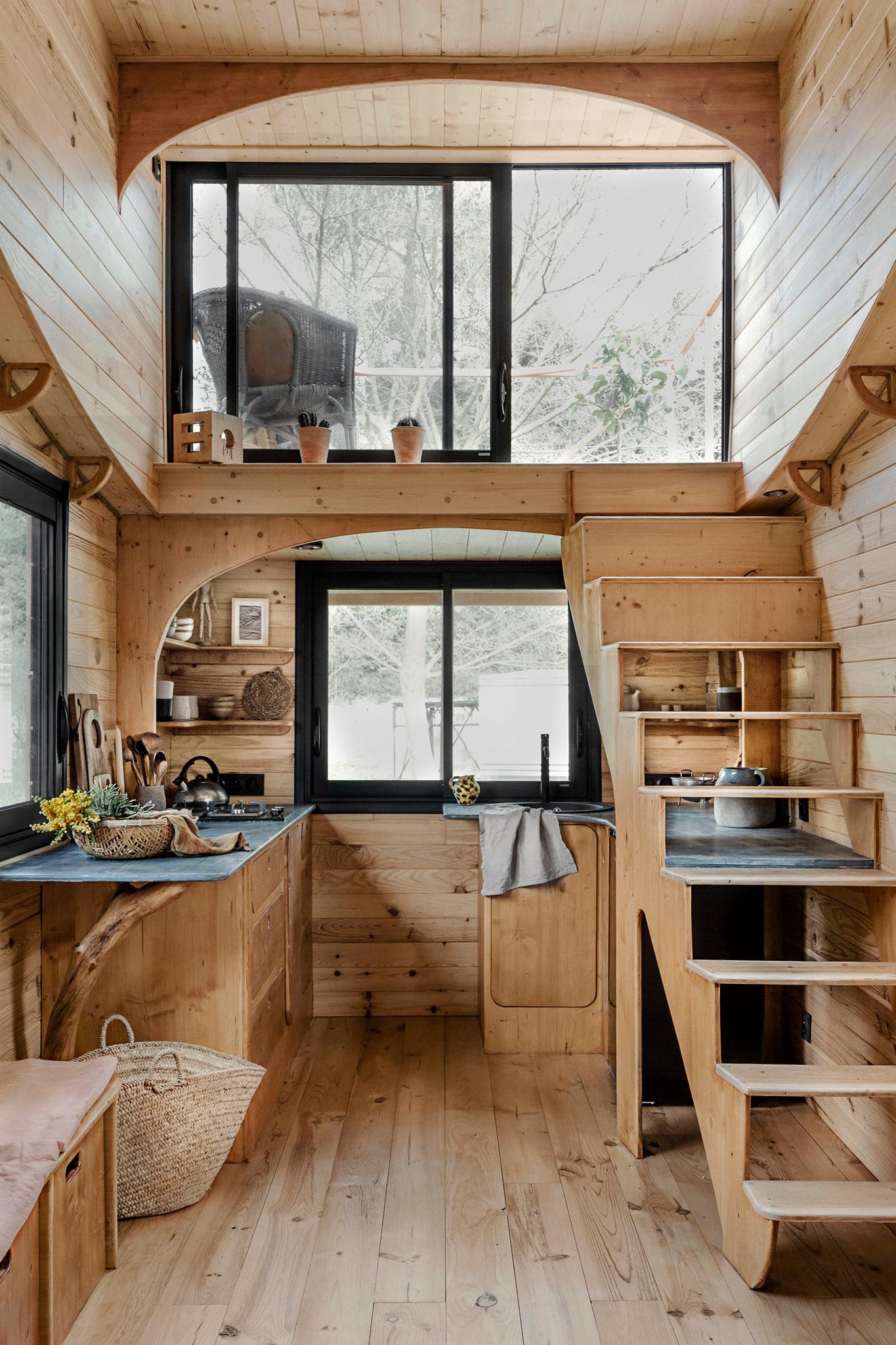 Kitchen & Stairs to Balcony - P'tit Nid Mobile Tiny House