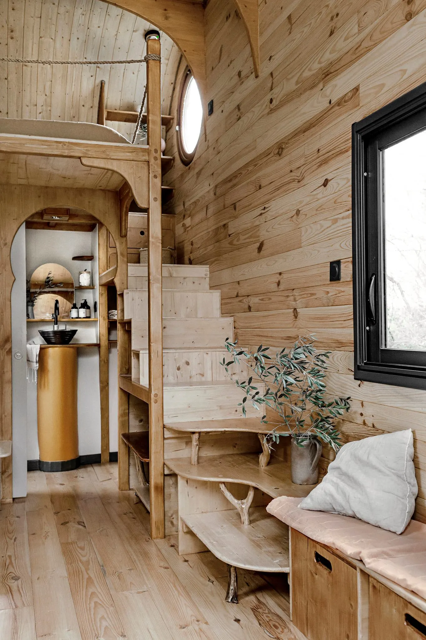 Stairs to Bedroom Loft - P'tit Nid Mobile Tiny House