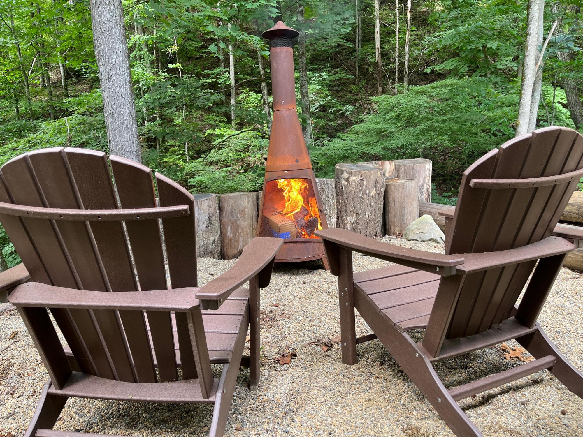 Private Chiminea and Chairs - The Enchanted Forest at Mountain Shire