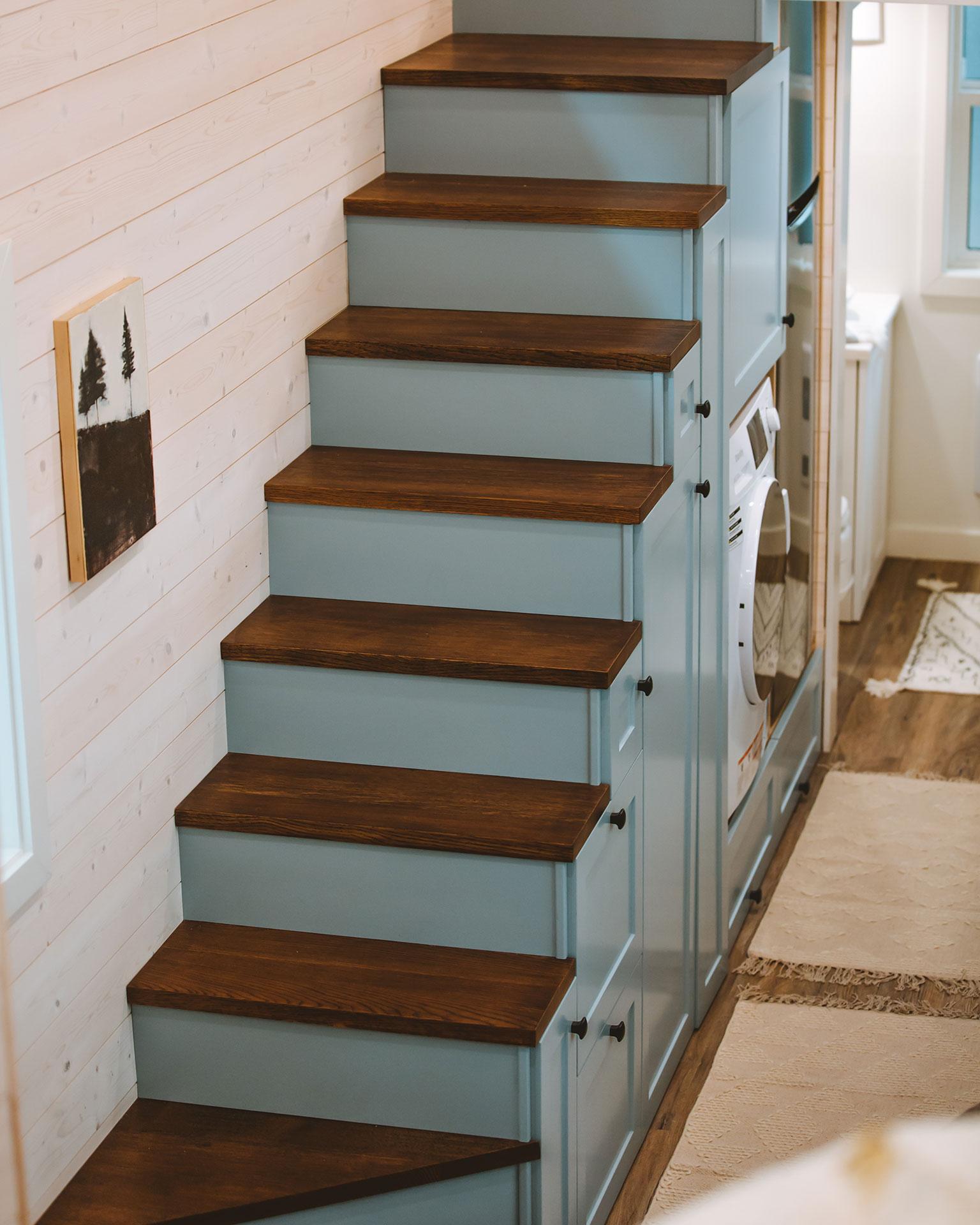 Storage Stairs - Pacific Retreat by Sunshine Tiny Homes