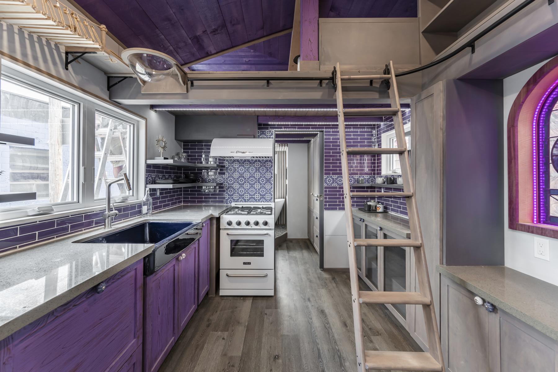 Kitchen & Library Ladder - Purple Heart Manor by Acorn Tiny Homes