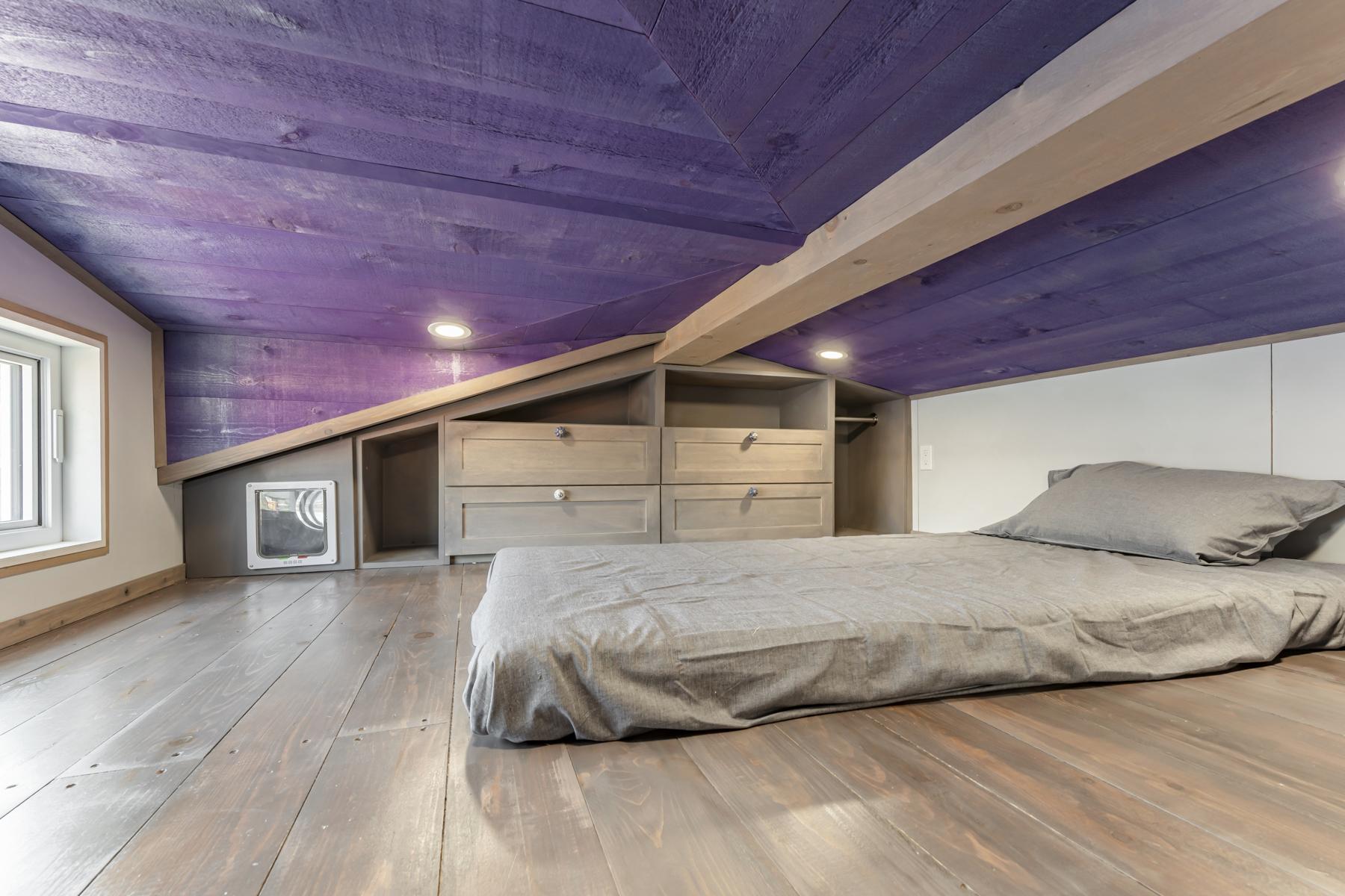 Bedroom Loft Storage - Purple Heart Manor by Acorn Tiny Homes