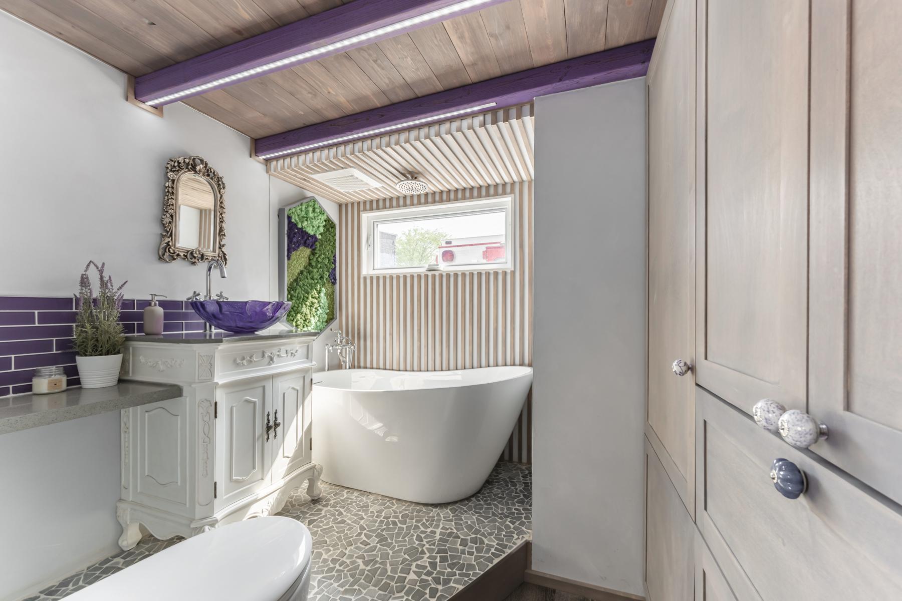 Full Luxury Bathroom - Purple Heart Manor by Acorn Tiny Homes